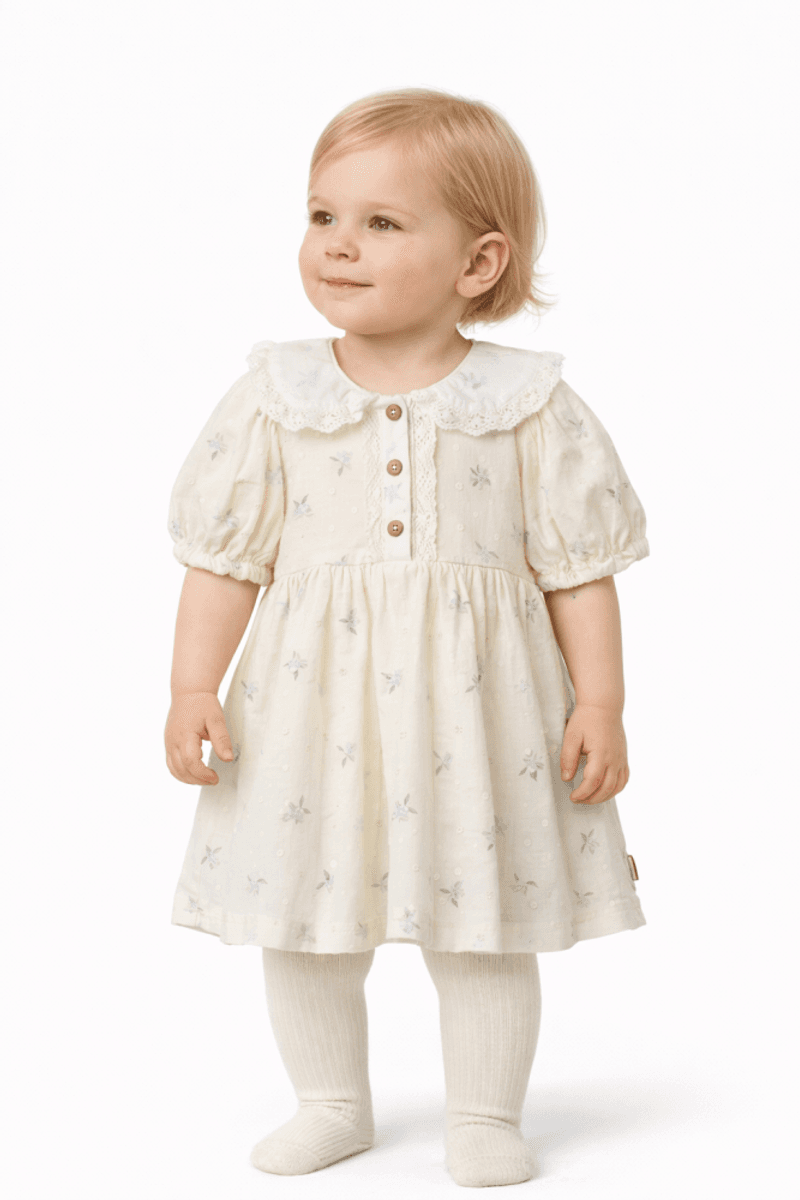 Wheat, Babykjole Adele, Off-white blomster (86 cm)