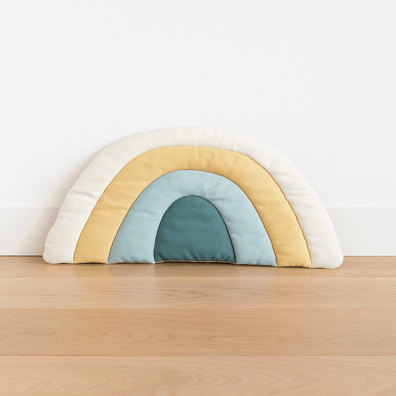 Knitted play mattress - leketeppe, rainbow, dusty green