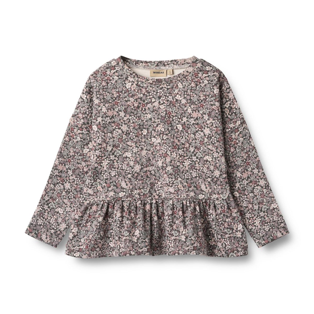 Wheat, T-shirt L/S Carolina, Purple stone flowers (128/8år)