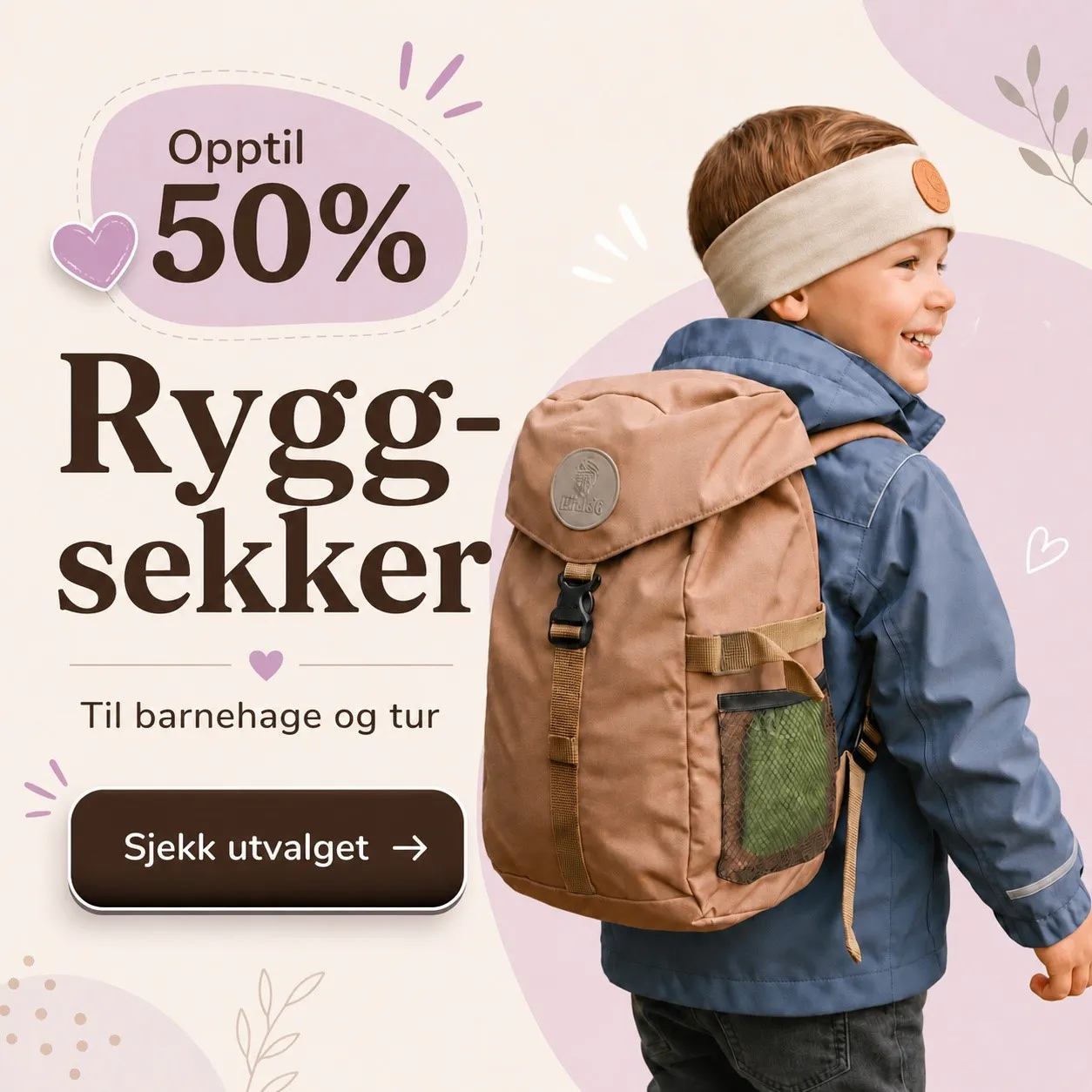 Barnehagesekk og tursekk til barn