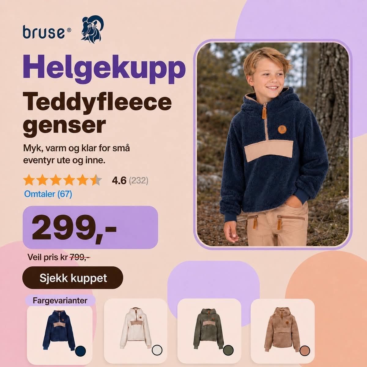	BRUSE fleece til barn på tilbud