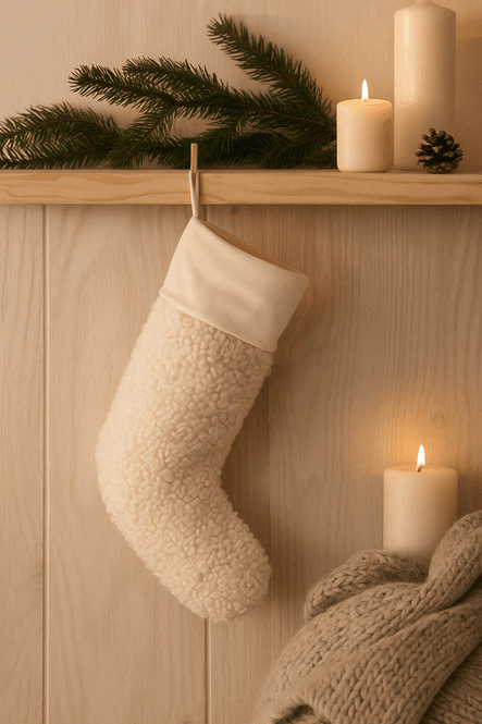 Hovedbilde Pictureit - Julesokk –  kremhvit teddy