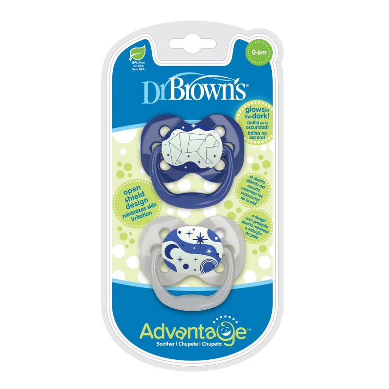 Dr. Brown`s Advantage Pacifiers Glow in the dark 0-6months, blue 2pk